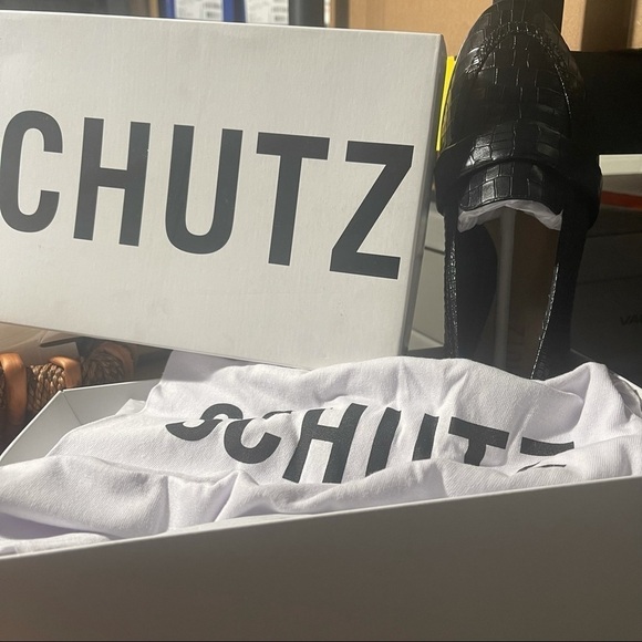 New Schutz Croc Embossed Black Leather Loafers - Picture 8 of 12